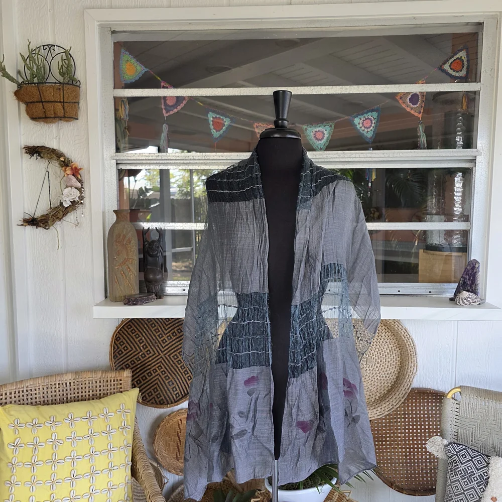 Fairy Wrap Bohemian Vintage Gray Gauze Scarf Patchwork Boho Chic - Picture 2 of 10